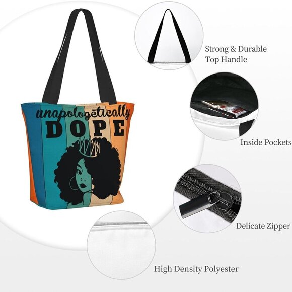 African American Tote Bag Women Polyester Large Stylish Daily Use - Picture 5 of 6